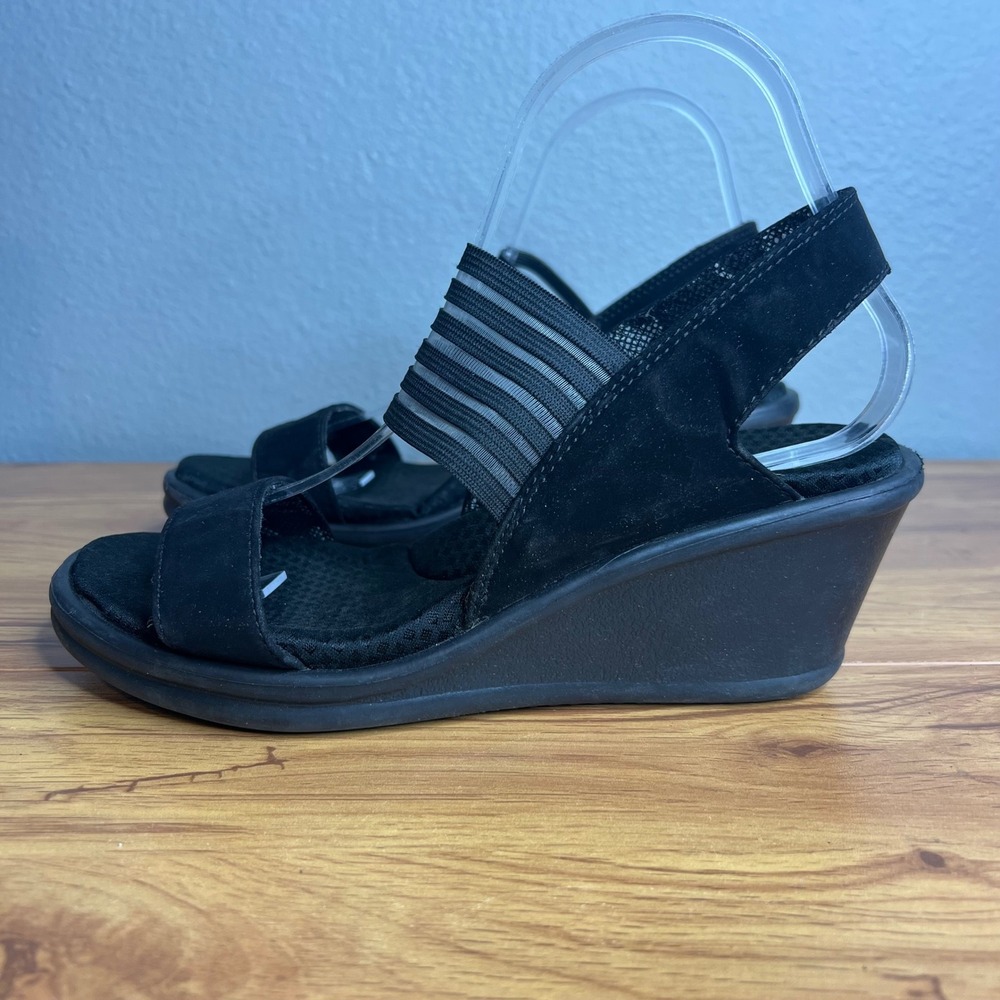 Skechers Cali Wedge Sandals Women 9 Black Memory Foam Slingback Nigh Flirt